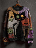 Comstylish Halloween Black Colorblock Stitched Cozy Knit Sweater