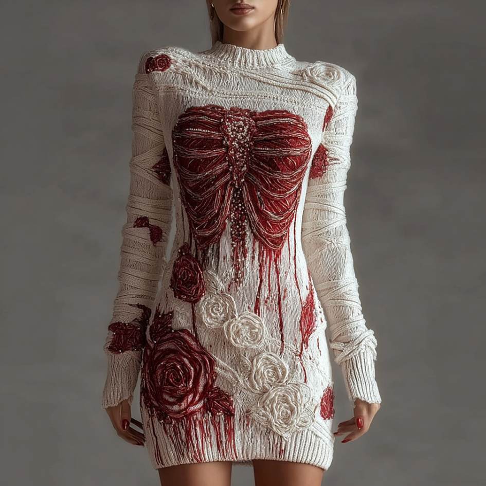 Comstylish Ladies' Halloween Line Art Dark Style Knit Sweater Dress