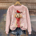 Comstylish Christmas Cute Dog And Birds Art Plush Pattern Sweater