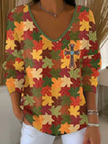 Women's Maple Leaf Art Print Drop Shoulder Sweater artswardrobe