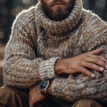 Men's Vintage Jacquard Chunky Knit Warm Turtleneck Sweater artswardrobe