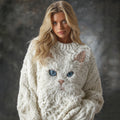 Women's Cute Cat Face Embroidered Cozy Knit Pullover Sweater