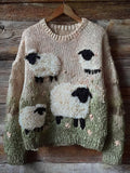 Comstylish Cute Fuzzy Blacknose Sheep Embroidered Cozy Knit Sweater