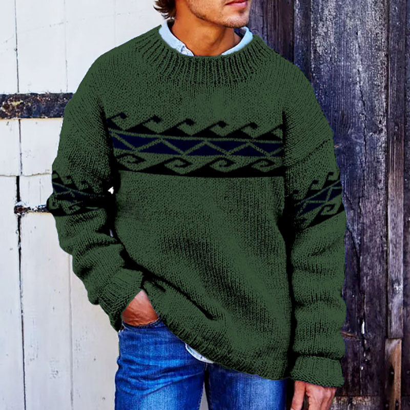 Vintage Beige Surf Jacquard Crew Neck Sweater elevenforest