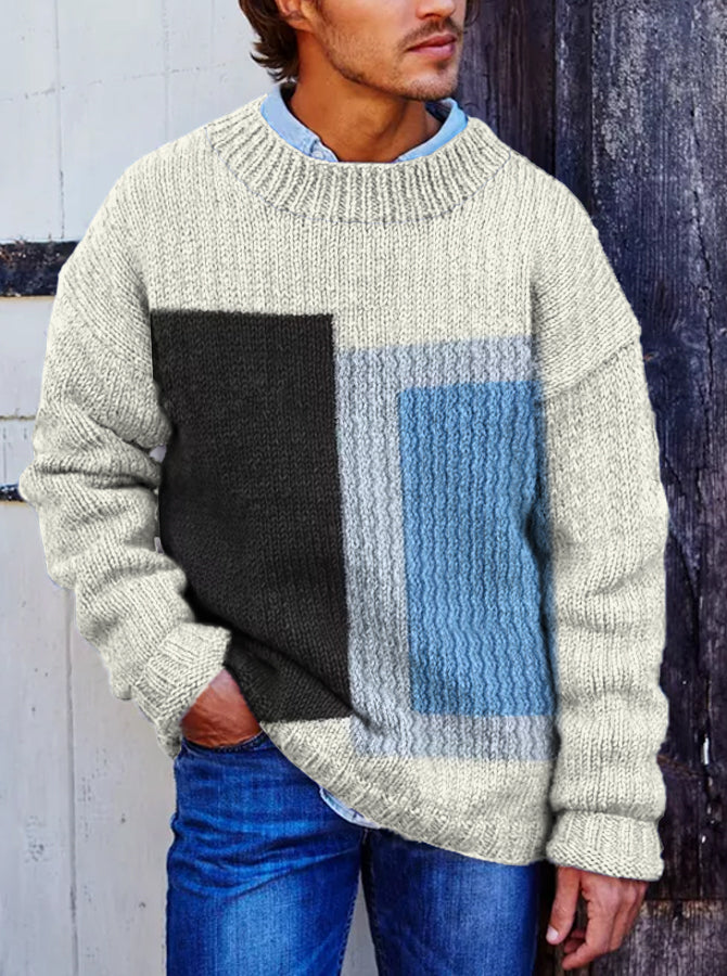 Vegan Mock Minimalist Knit Pullover Sustainable Patchwork Warmth Knitted Jacquard Unisex Sweater artswardrobe