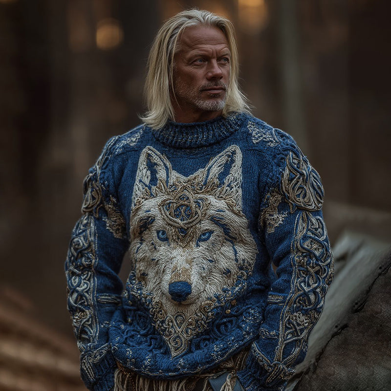 Men's Viking Wolf Knit Pullover Sweater artswardrobe