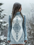 Comstylish Vintage Snowflake Viking Celtic Totem Cozy Sweater Dress