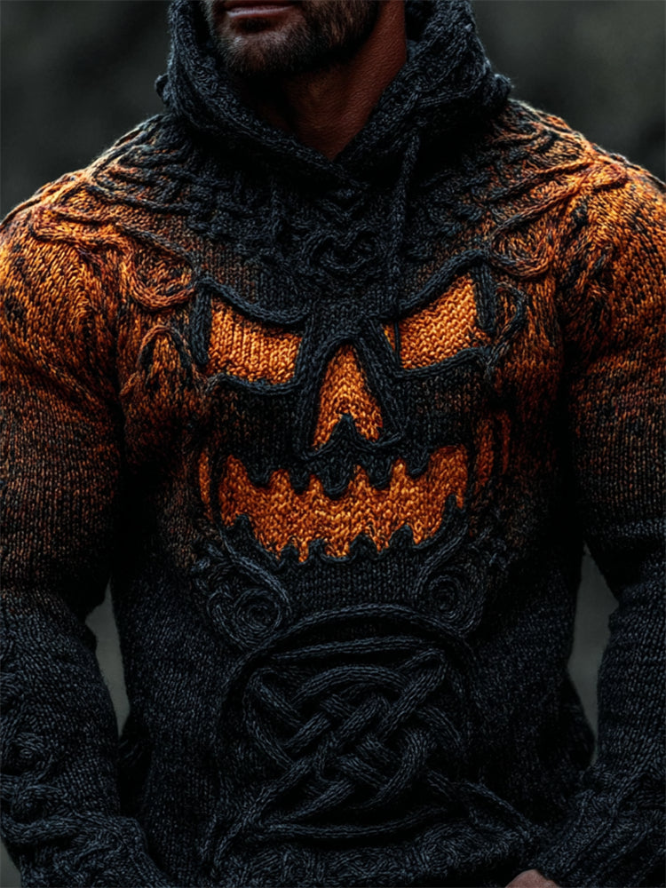 Men's Halloween Pumpkin Gradient Cozy Celtic Chunky Hooded Sweater artswardrobe
