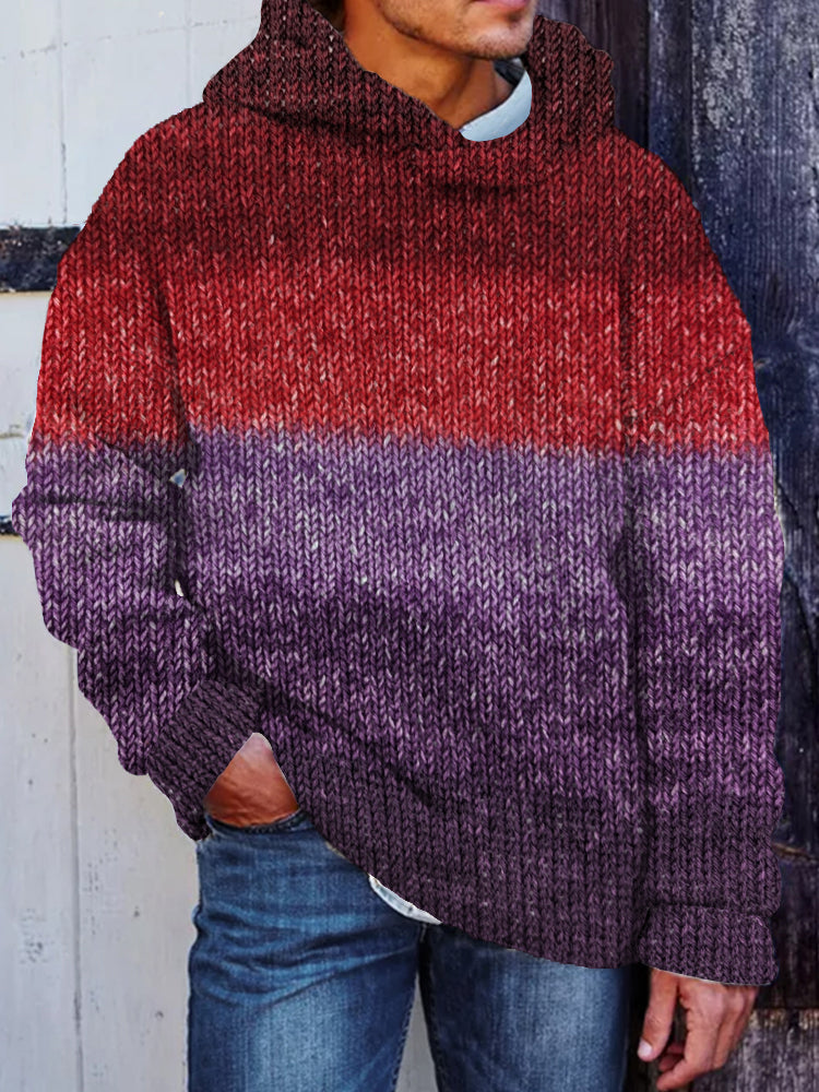 Men's Vintage Colorful Gradient Cozy Hooded Sweater artswardrobe