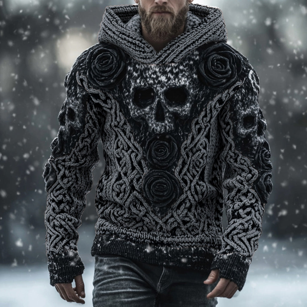 Men's Vintage Skull-print Hooded Sweater artswardrobe