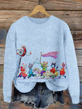 Cute Japanese Cats Art Embroidered Cozy Sweater elevenforest