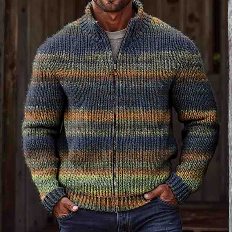 Men's Vintage Gradient Knitted Jacquard Zip Sweater artswardrobe