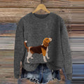 Comstylish Cute Beagle Embroidery Dog Art Cozy Sweater