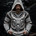 Men's Viking Tribal Dragon Jacquard Celtic Inspired Knit Hooded Sweater artswardrobe