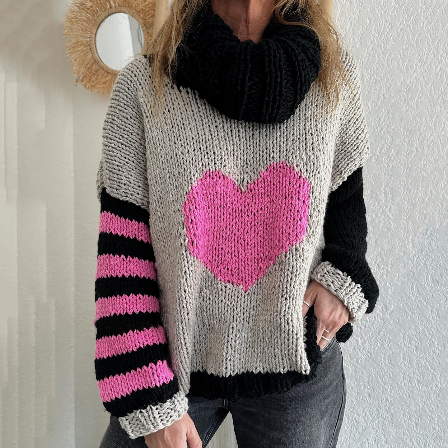 Valentine Heart Print Women's Turtleneck Sweater artswardrobe