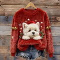 Comstylish Christmas Cute Dog Art Plush Pattern Sweater