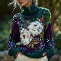 Women's Retro Rose Gradient Knitted Warm Turtleneck Sweater artswardrobe