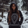 Women's Viking Tribal Jacquard Celtic Inspired Chunky Knit Hooded Sweater artswardrobe