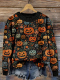 Spooky Embroidered Jack O Lanterns Cozy Sweater artswardrobe