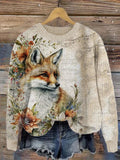 Vintage Fox Floral Art Cozy Knit Sweater artswardrobe