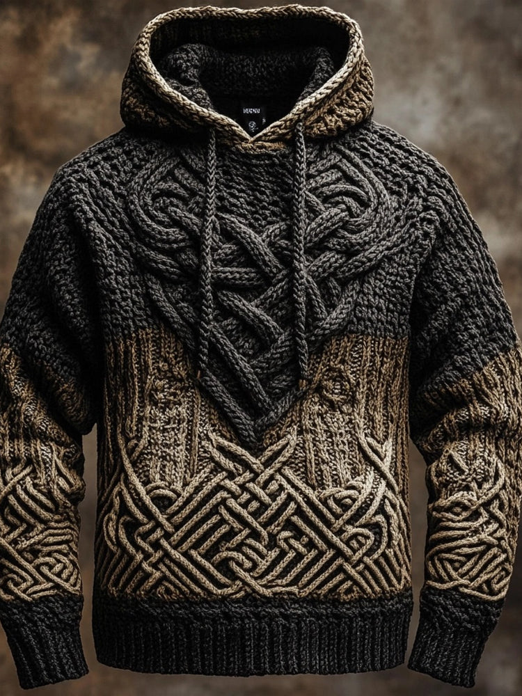 Men's Vintage Viking Celtic Chunky Cozy Hooded Sweater artswardrobe