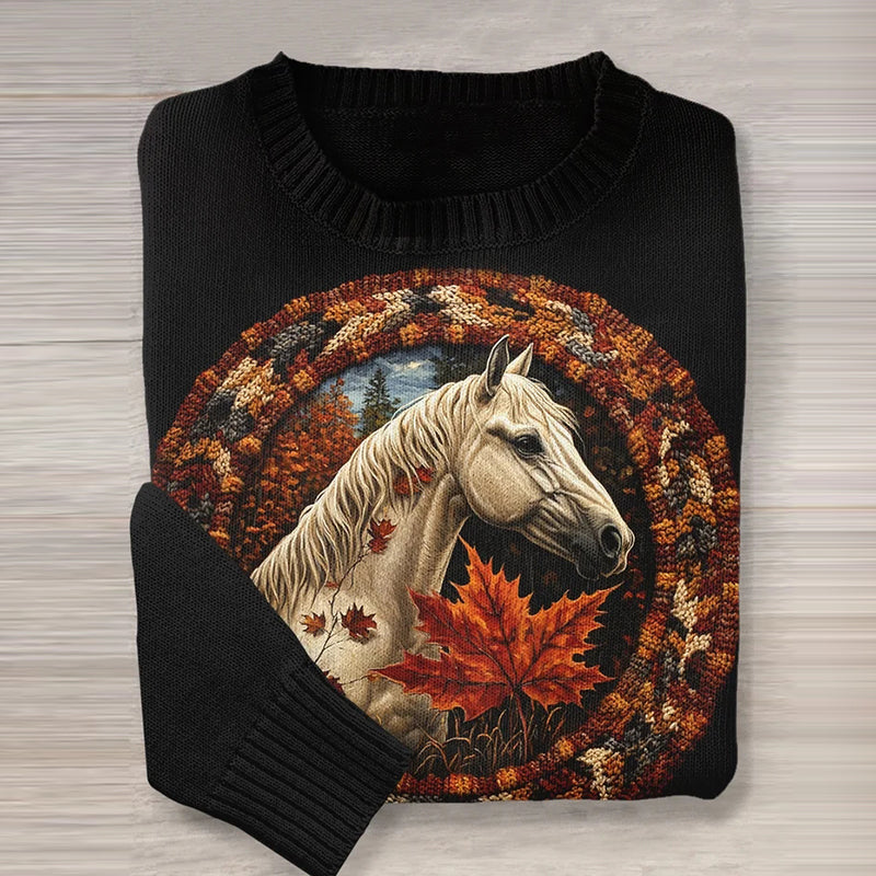 Vintage Horse Art Pattern Knit Sweater artswardrobe