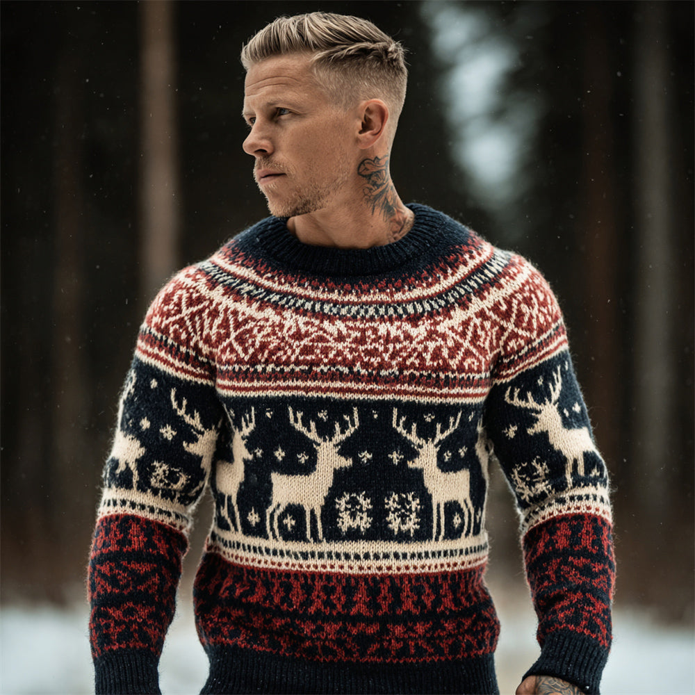 Christmas Reindeer Pattern Men's Icelandic Sweater artswardrobe