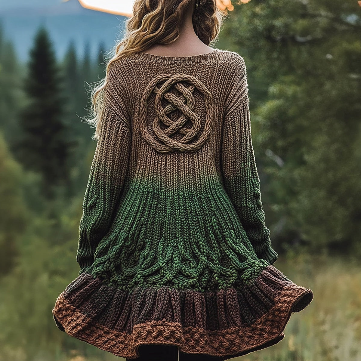 Women's Celtic Knotted Totem Contrast Color Sweater Dress artswardrobe