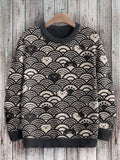 Cats & Waves Japanese Art Print Cozy Knit Sweater elevenforest