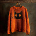 Comstylish Halloween Black Cat Patchwork Cozy Fuzzy Sweater