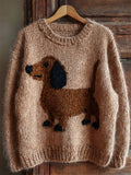 Comstylish Lovely Dachshund Knit Cozy Fuzzy Sweater