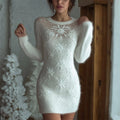 Classy Christmas Snowflakes Pearls Beaded Cozy Fuzzy Sweater Dress artswardrobe