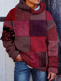 Men's Vintage Patchwork Pattern Cozy Hooded Sweater artswardrobe