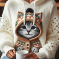 Women's Cute Winter Cat Art Knitted Warm Sweater elevenforest