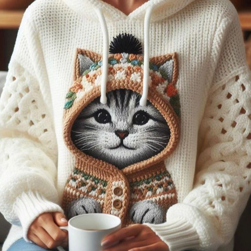 Comstylish Women's Cute Winter Cat Art Knitted Warm Sweater