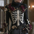 Comstylish Women's Vintage Skeleton Rose Art Cozy Knit Turtleneck Sweater