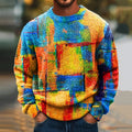 Men's Vintage Oil Painting Color Block Knitted Crew Neck Sweater artswardrobe