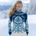 Comstylish Snowflakes Celtic Knot Contrast Cozy Knit Zip Up Sweater