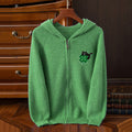 Funny Black Cat On The Shamrock Embroidery Art Zipper Hooded Sweater artswardrobe