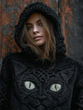 Mystical Celtic Black Cat Cozy Knit Hooded Sweater artswardrobe