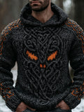 Viking Evil Pumpkin Pattern Men's Chunky Knit Hooded Sweater artswardrobe