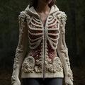 Women's Halloween Skull Sequin Art Knitted Warm Zipper Hooded Sweater artswardrobe