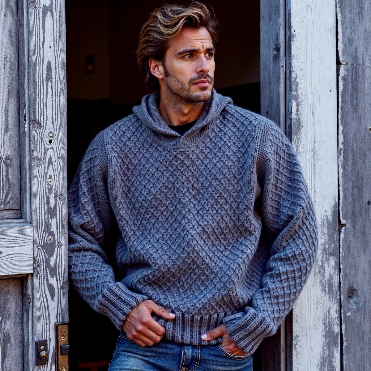 Men's Retro Cross Pattern Hooded Sweater artswardrobe