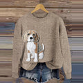 Comstylish Cute Brown Beagle Dog Embroidery Art Cozy Sweater