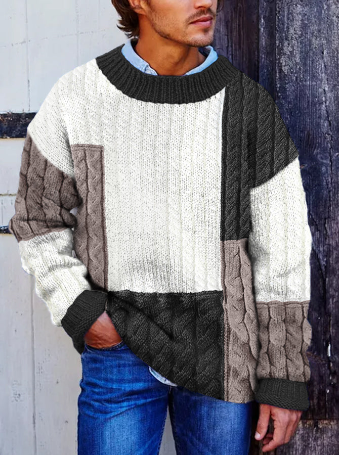 Vintage Vegan Mock Minimalist Pullover Patchwork Warmth Knitted Jacquard Unisex Sweater artswardrobe