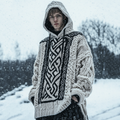 Vintage Viking Chunky Knit Cozy Warm Hooded Sweater artswardrobe