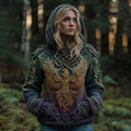 Women's Celtic Knot Myth Phoenix Embroidered Ombre Hooded Sweater artswardrobe