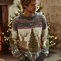 Christmas Men's Round Neck Knit Warm Sweater artswardrobe