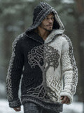 Viking Style Tree Of Life Black And White Color Blocked Hooded Sweater artswardrobe