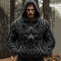 Men's Vintage Wolf Viking Celtic Chunky Cozy Hooded Sweater elevenforest